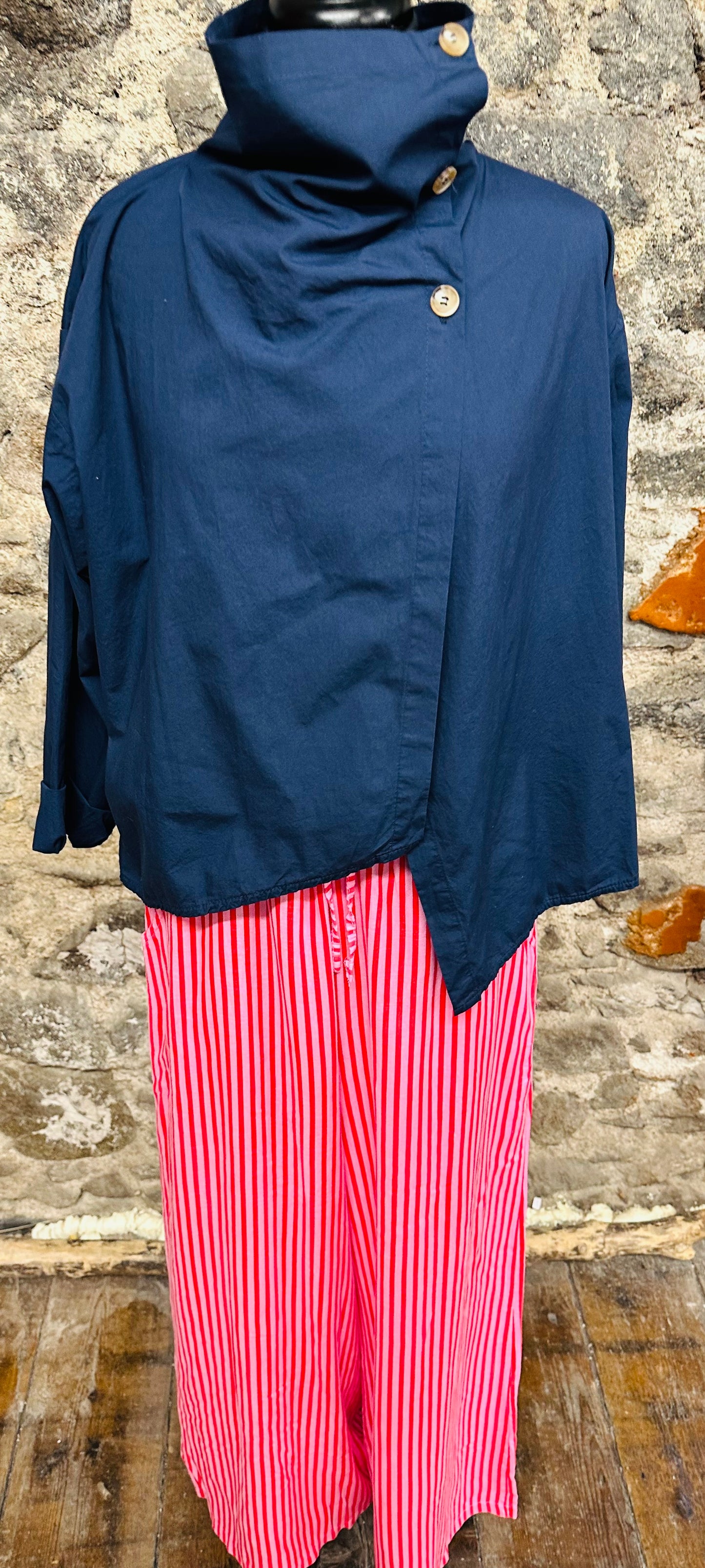 “Suzie”navy funnel neck cotton Italian jacket