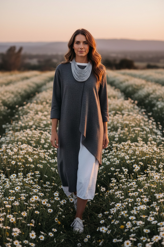 “Mayla  “ charcoal grey beautiful asymmetrical Italian tunic