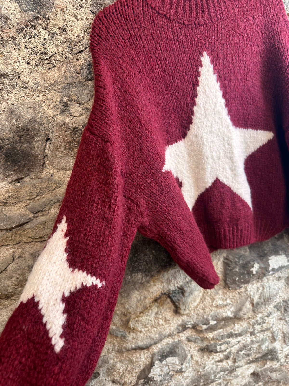 “Bowie “ burgundy and cream Italian soft loose knit jumper