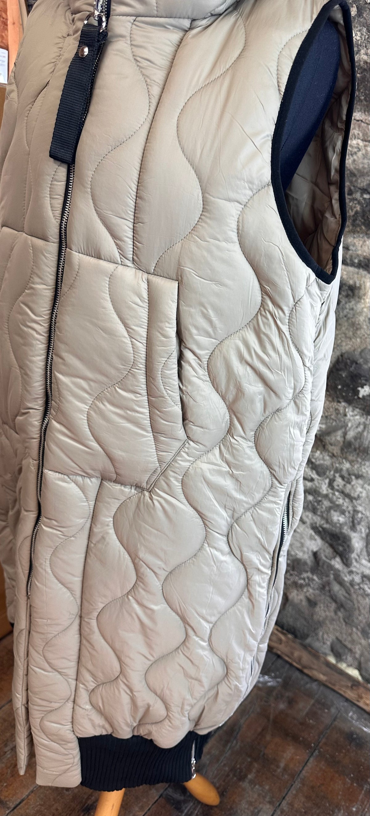 “Maisie “ stone quilted Italian long length  gilet