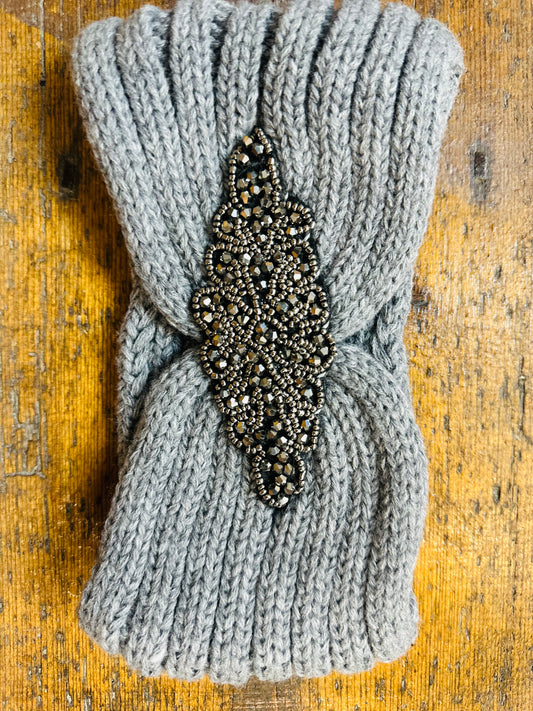 Ornate cosey slate grey head band