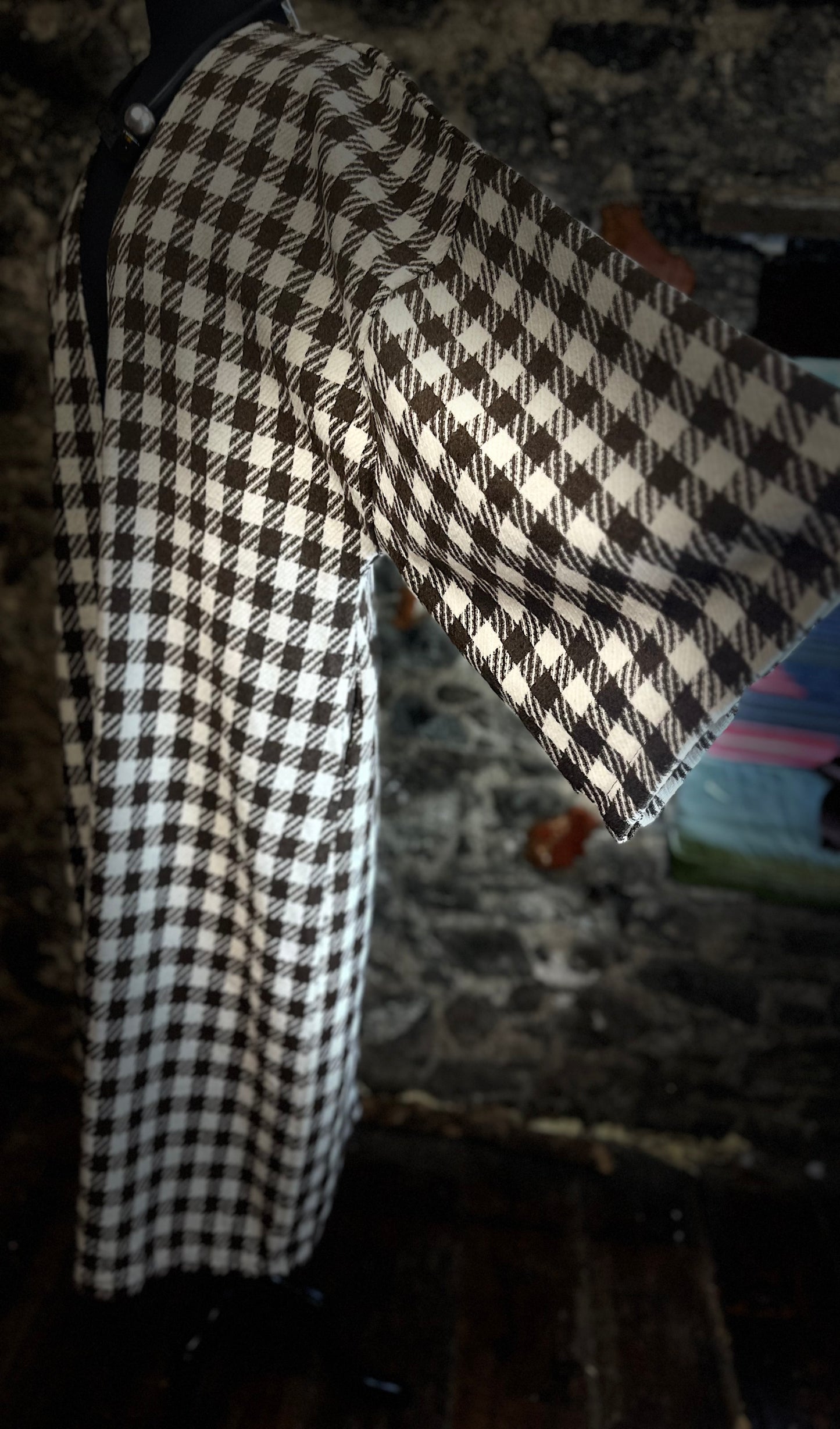 “Rita” chocolate and cream italian dogtooth kimono duster coat