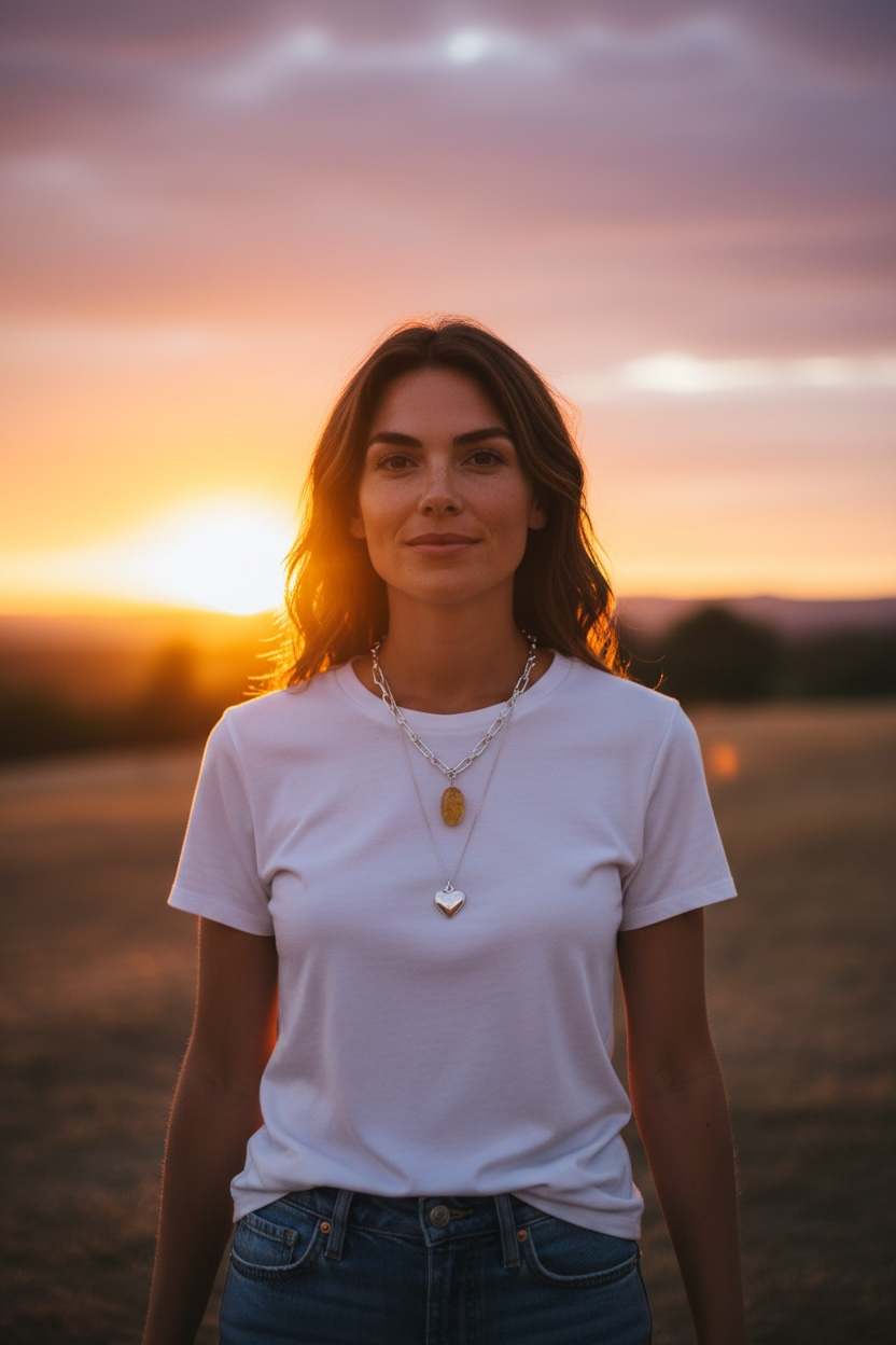 Silver plated drop heart double piece amber stone neckpiece