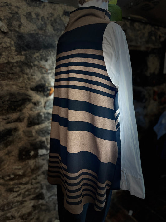 “Jenni “ mocha and ebony Italian hi lo funnel neck tunic