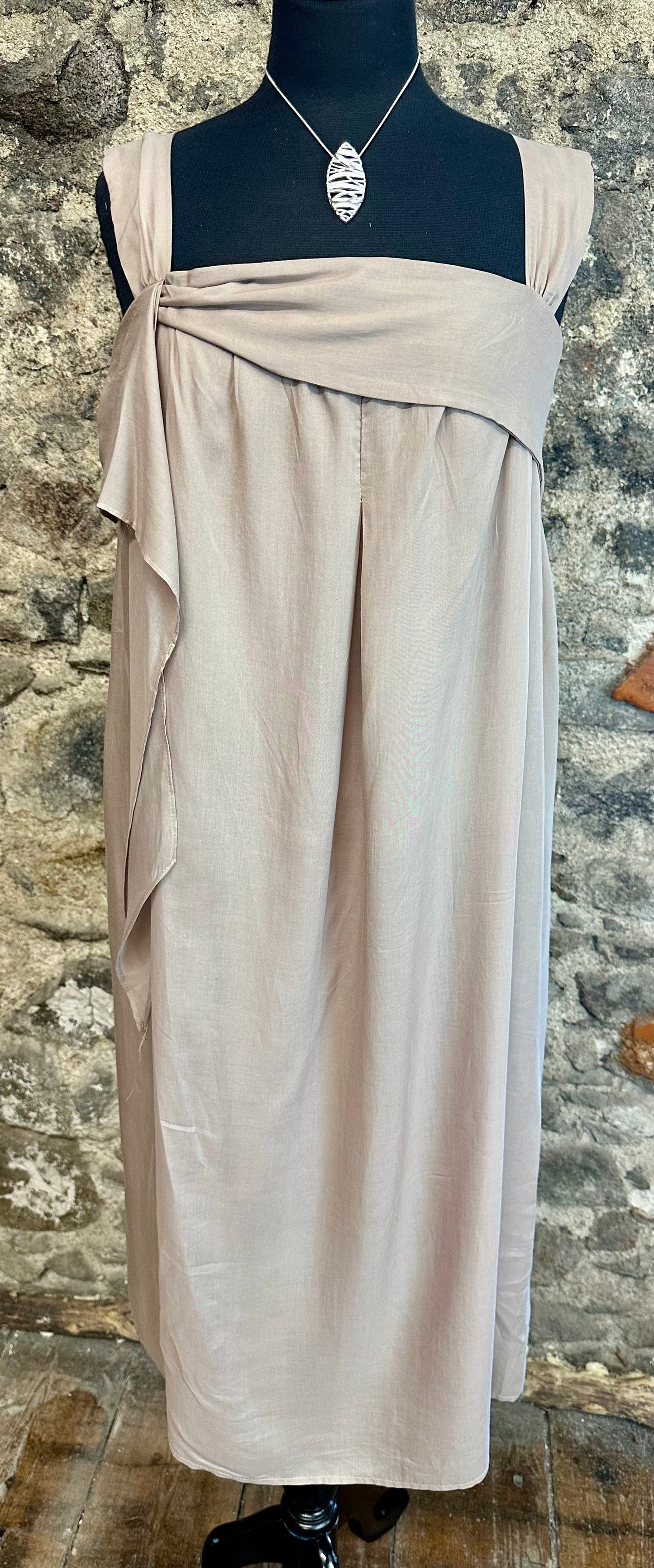 “Marguerite “ mocha Italian cotton lined midi dress