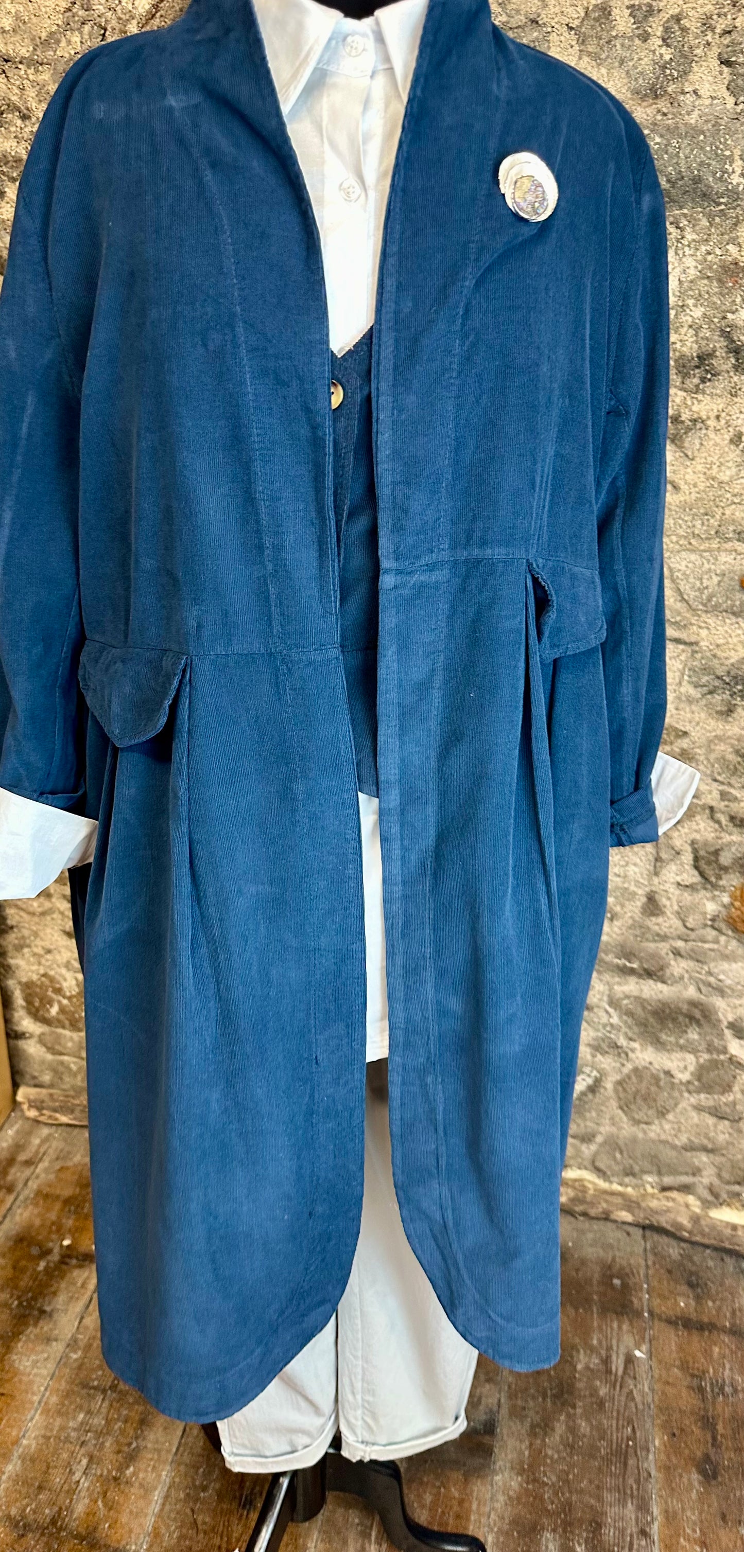“Terri “ Italian indigo navy pin corduroy dress coat