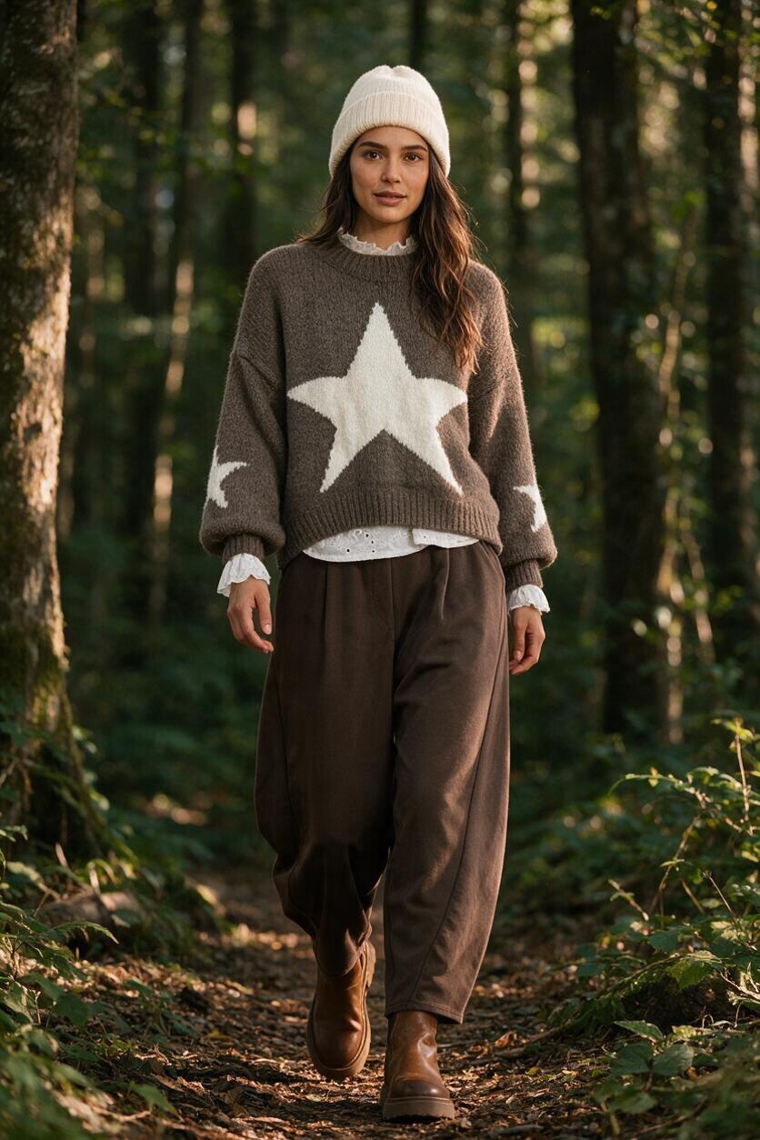 “Lottie” chocolate Italian barrell leg trouser