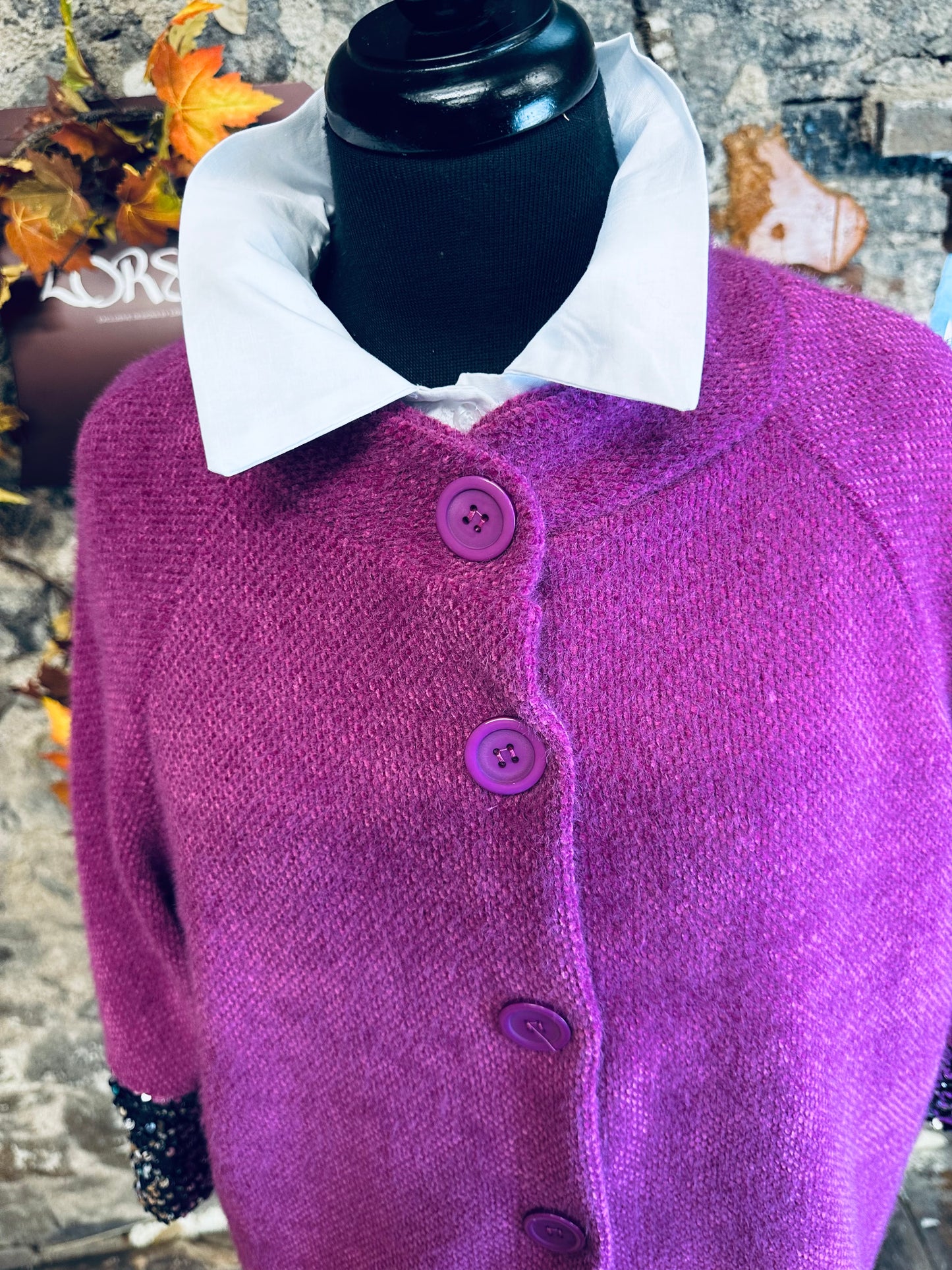 “Pieta “ magenta super soft Italian coatigan with sequin detail.