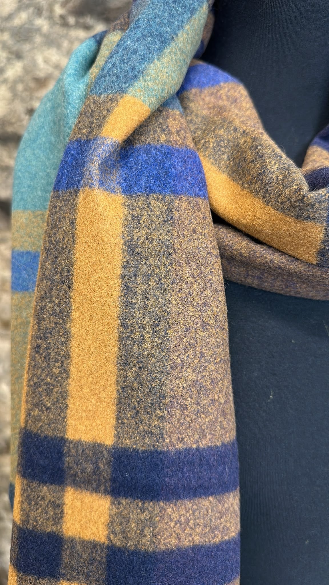 Country plaid mustard and blues heritage plaid cosey scarf