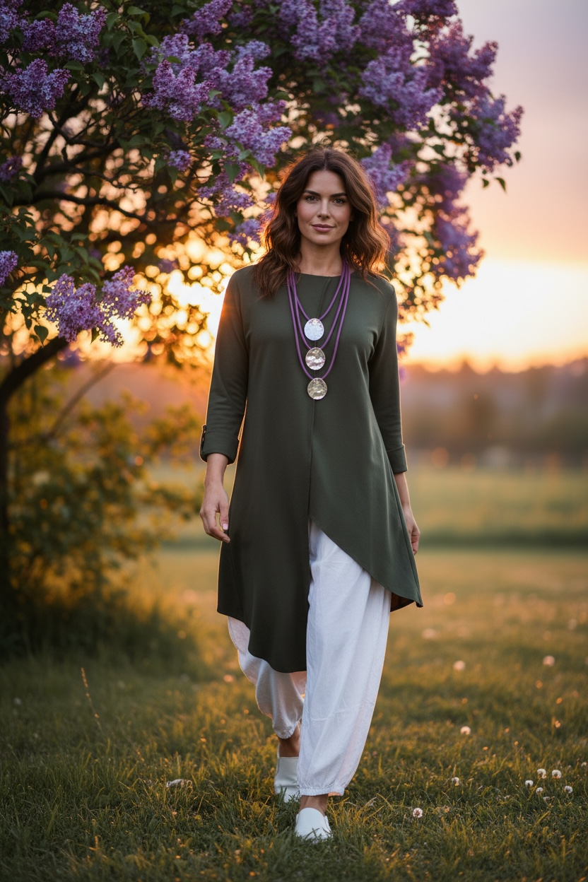 “Mayla  “ forest green asymmetric Italian tunic