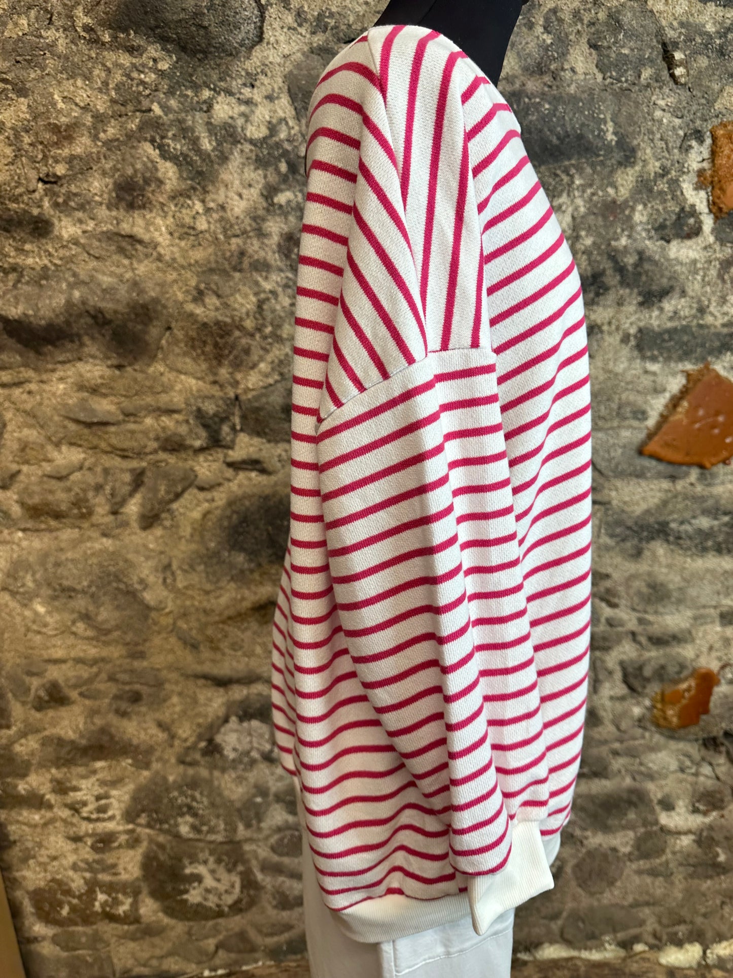 “Alana” Bretton stripe Italian sweatshirt reddish pink  /white