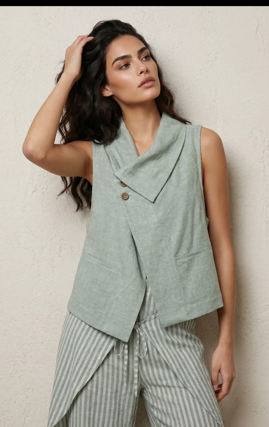 “Alisa “ Italian soft sage  linen mix waistcoat