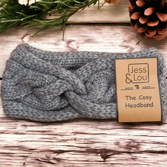 Charcoal cosey knit cable headband