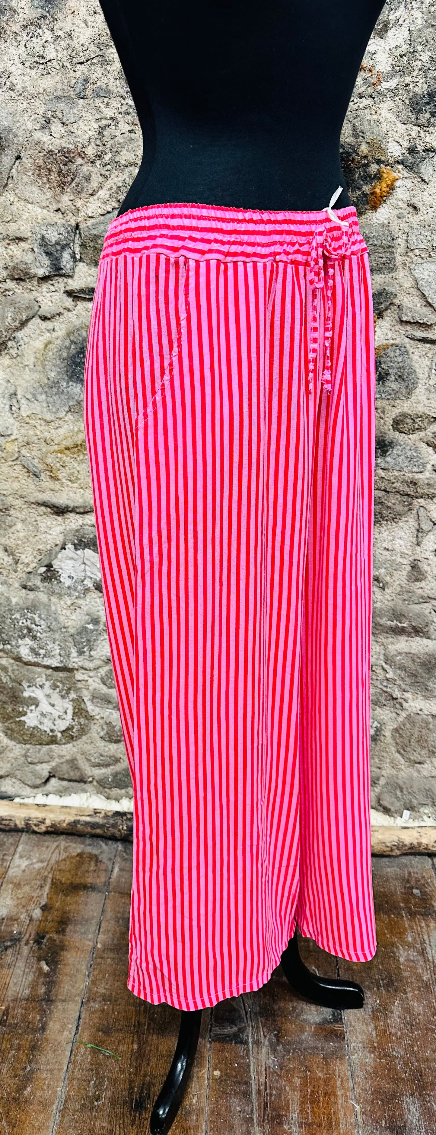 “Sandie “ Ruby and pink Italian linen striped cullottes