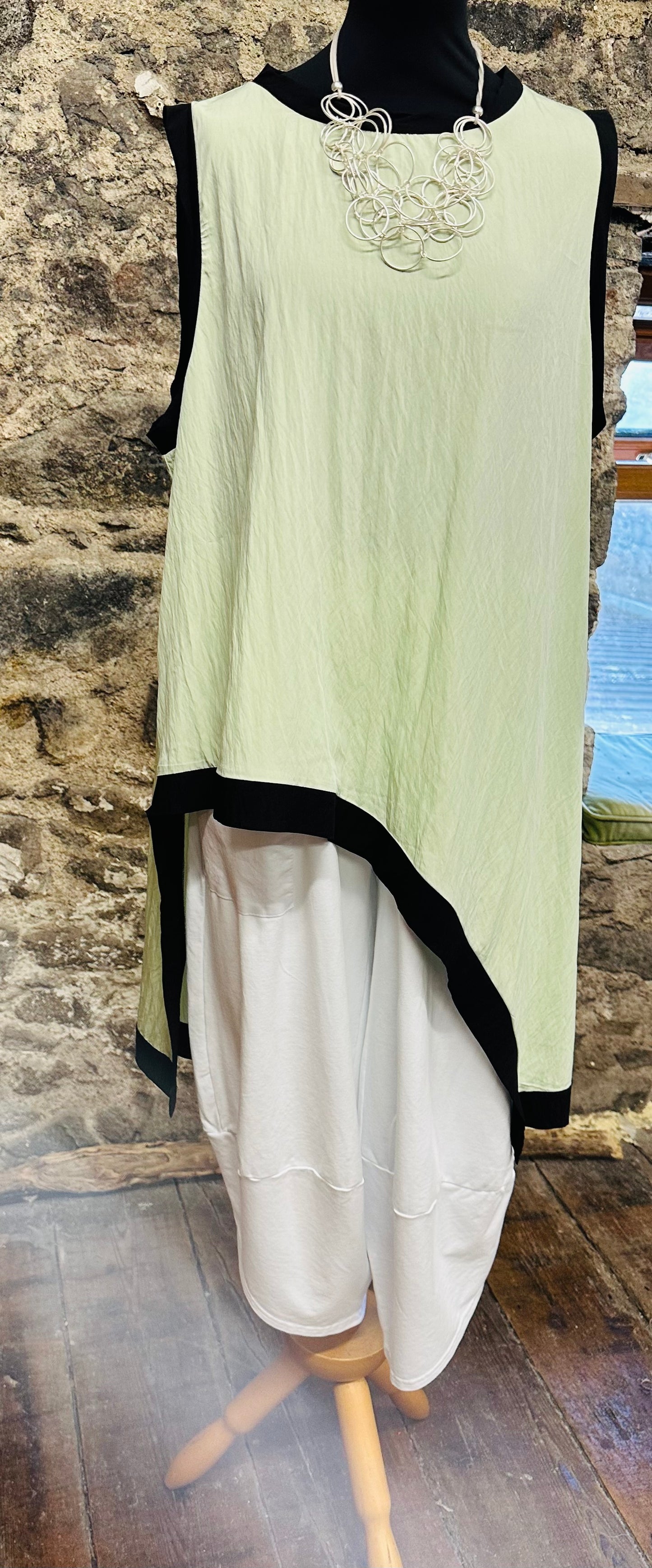 “Tilly” apple green and black trim Italian tunic