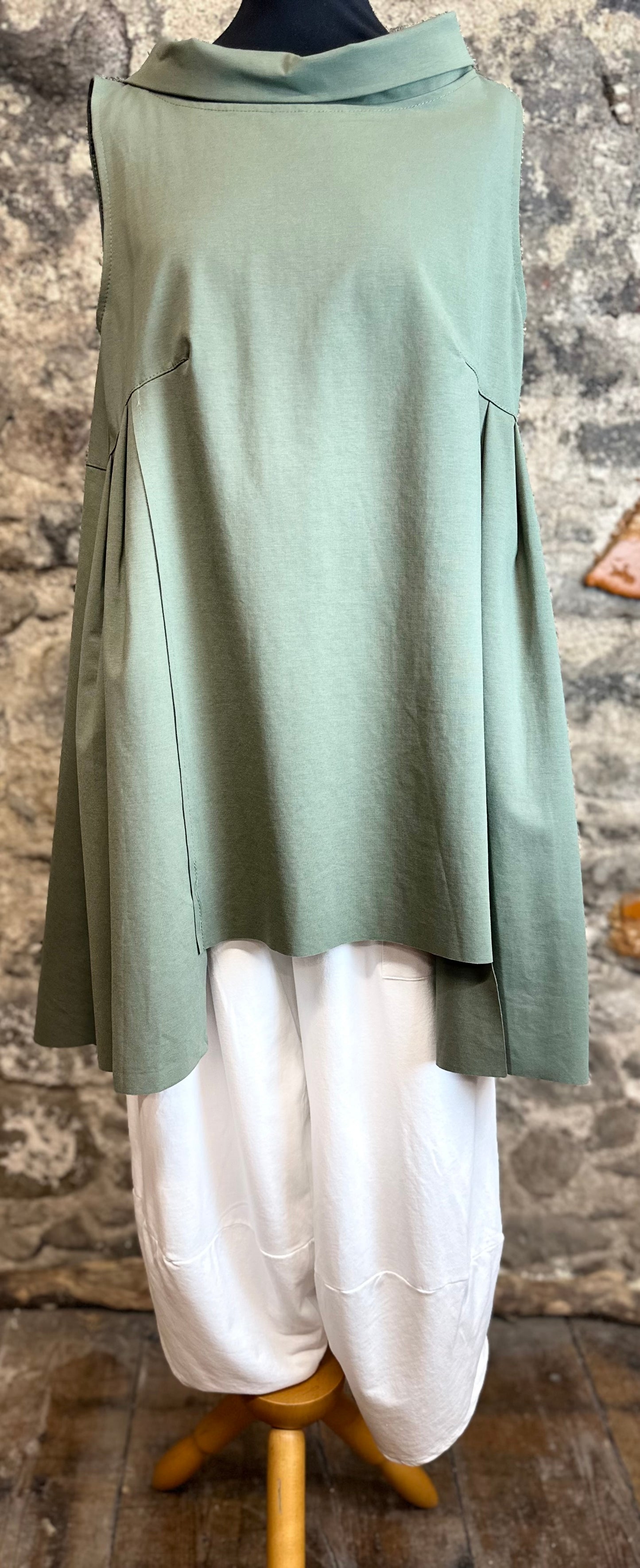 “Farrah” Italian sage green hi lo tunic