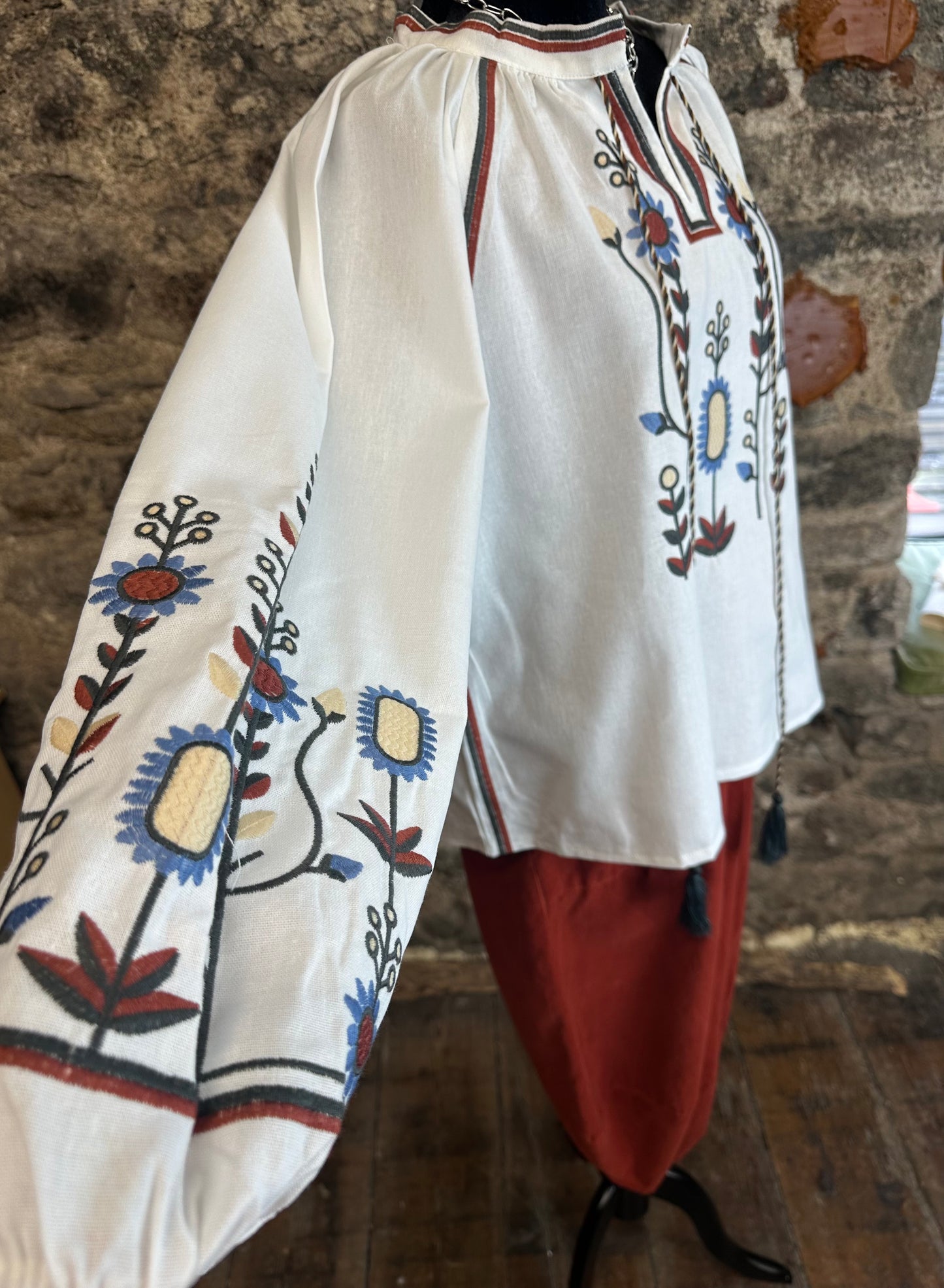 “Aida “heavy cotton Italian embroidered peasant shirt