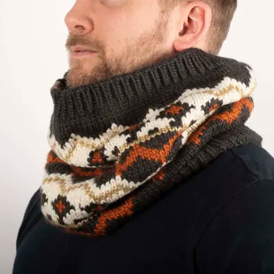 Heritage fair isle neck warmer mushroom and terracotta