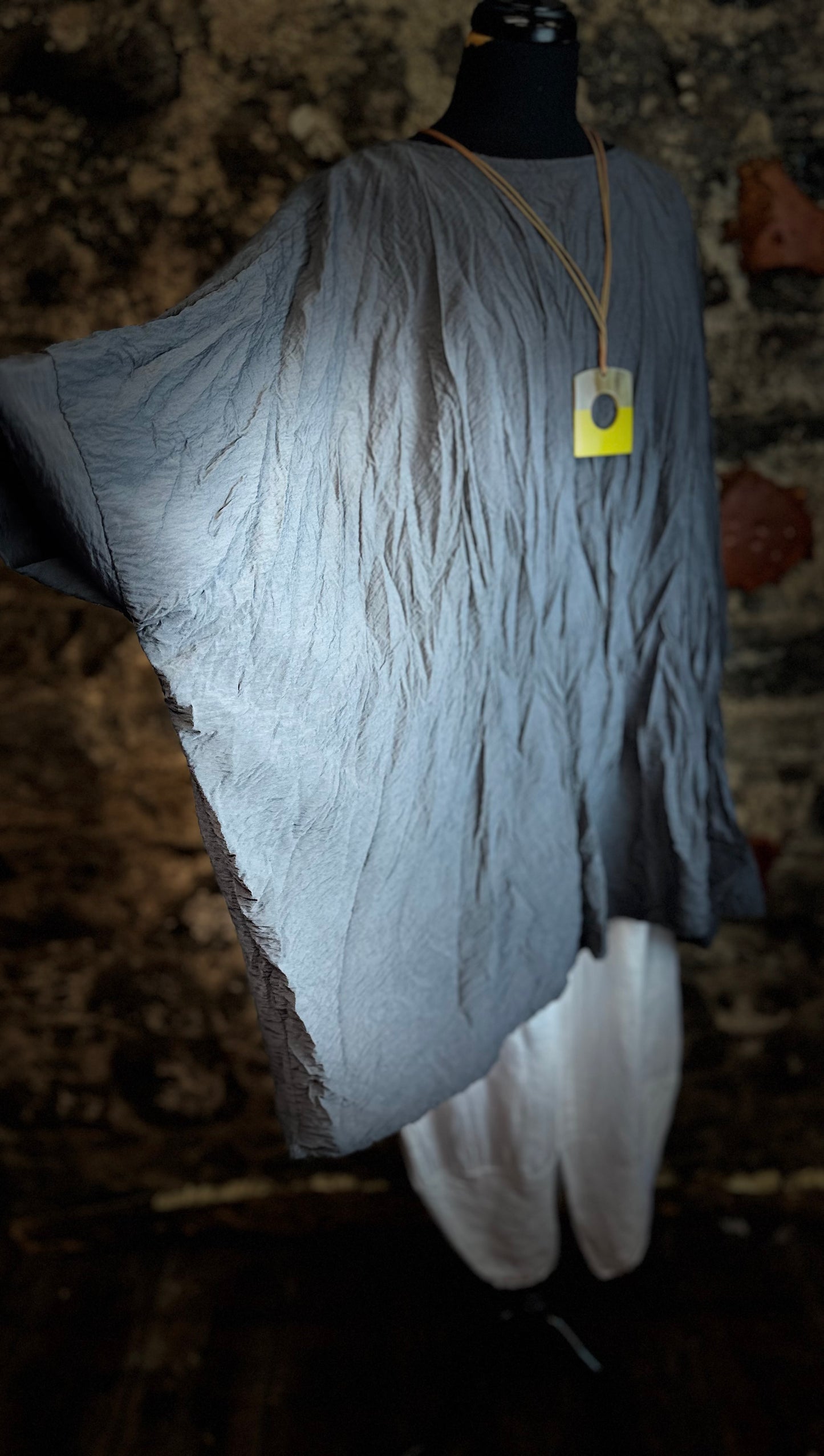 “Elsbeth “ charcoal crinkle Italian poncho tunic