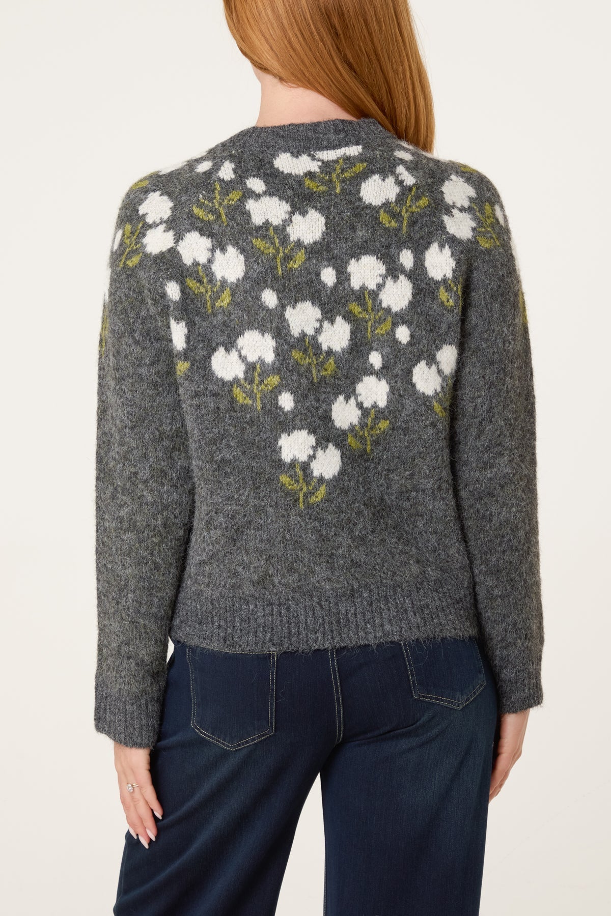 “Helena “ floral detail charcoal cardigan