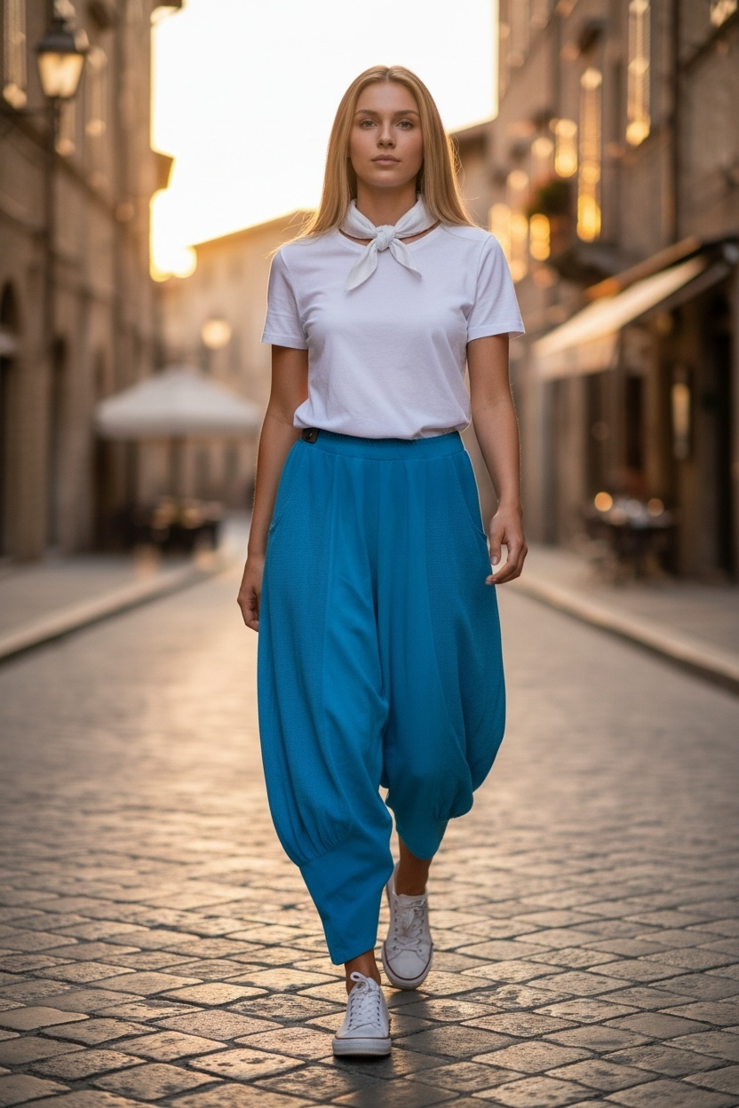 “Florence “teal Italian cotton jersey pants