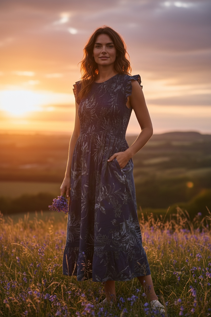“Camellia “ navy Italian summer dress