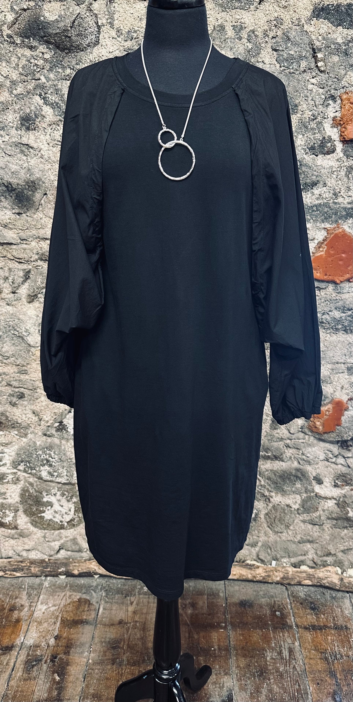 “Nancy “ contemporary black cotton and jersey dress