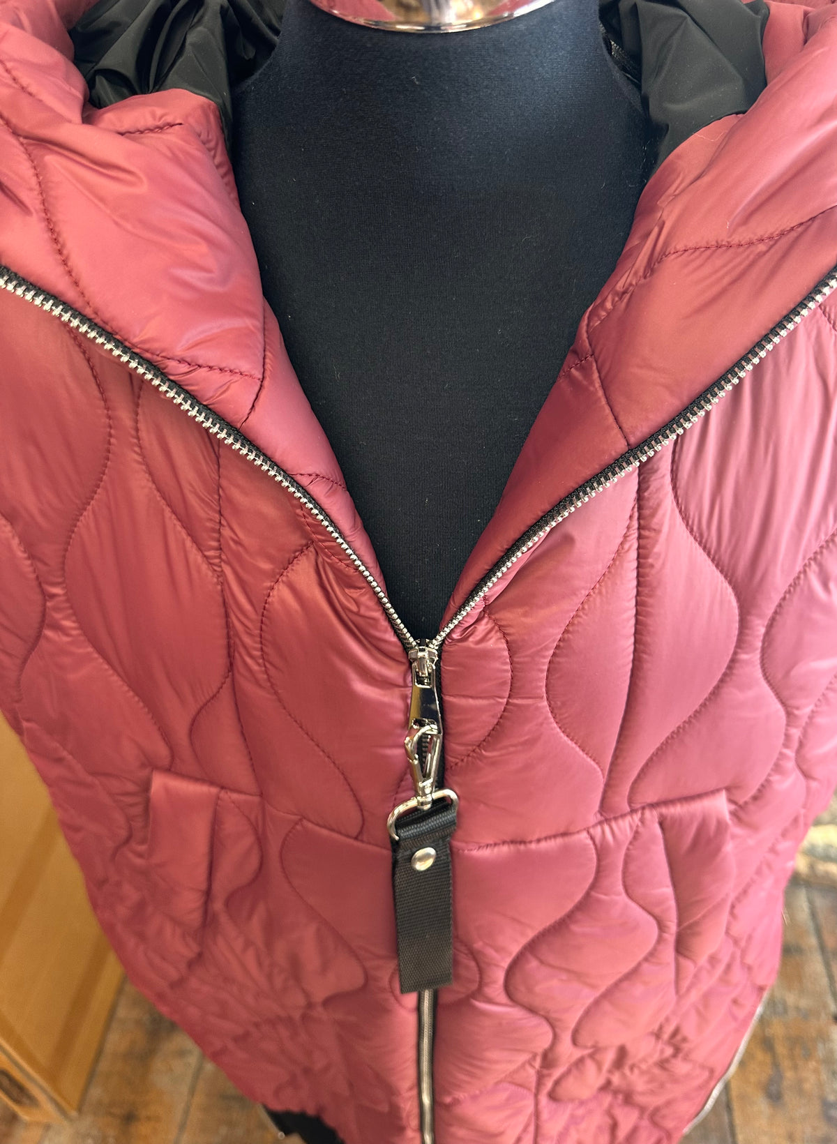 “Maisie “ Bordeaux  quilted Italian long length gilet