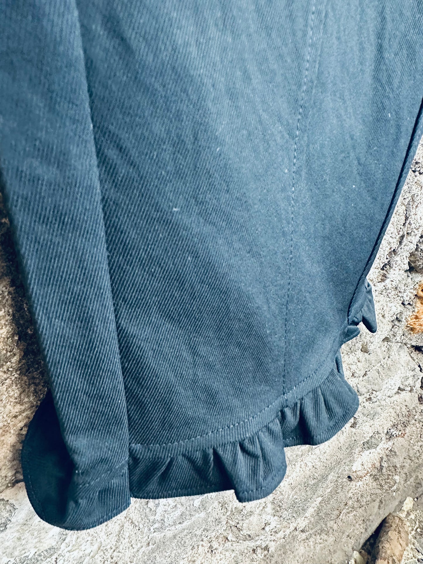 “Nicky “ ankle graze dark navy frill cuff canvas trouser