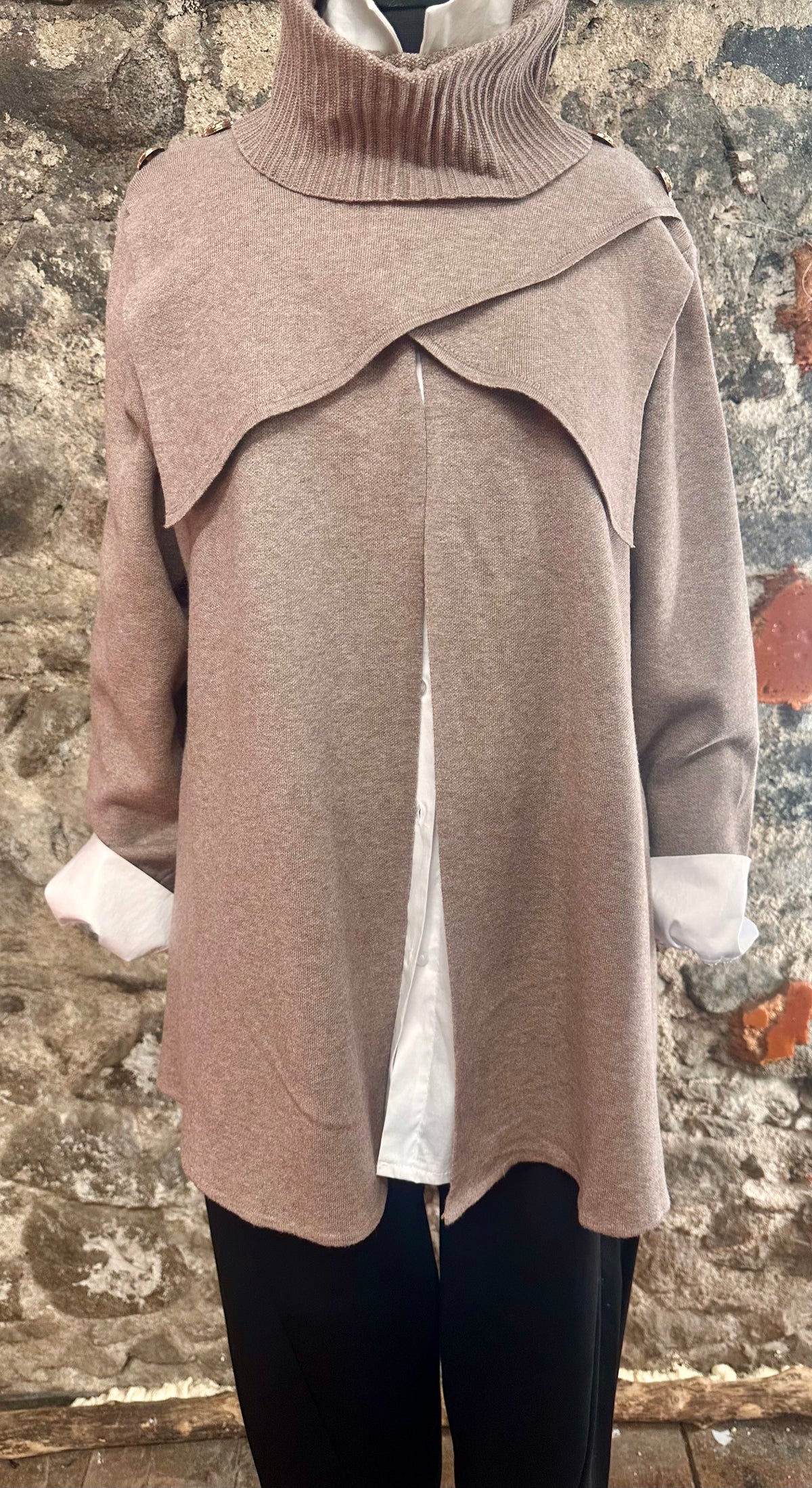 “Rosie “mocha cowl neck cape Italian knit