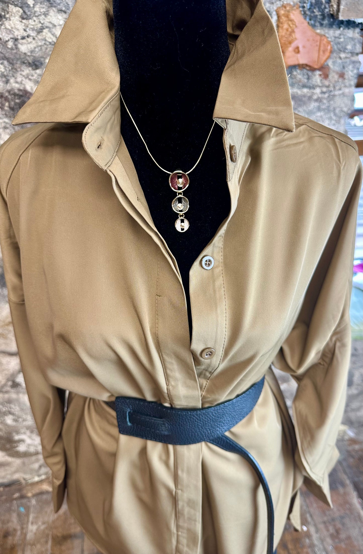 “Mabel “ Italian tan hi lo dress shirt