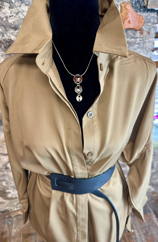 “Mabel “ Italian tan hi lo dress shirt