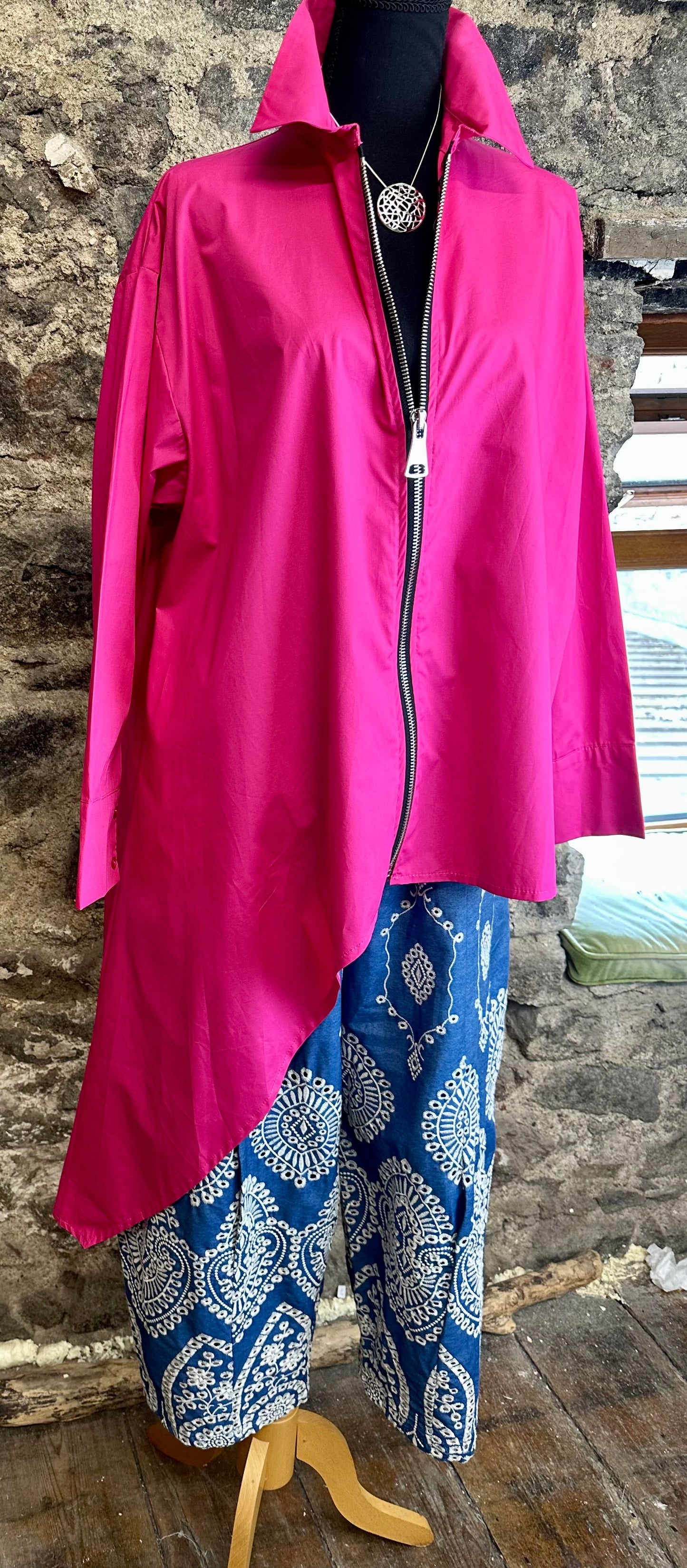 “Serrin “ fuchsia dramatic Italian asymmetric shirt