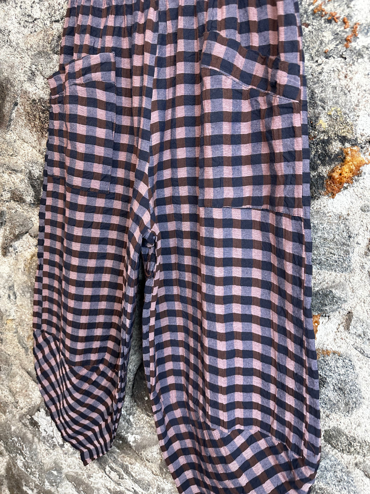 “Riley “ dusky pink and chocolate Italian cocoon trousers
