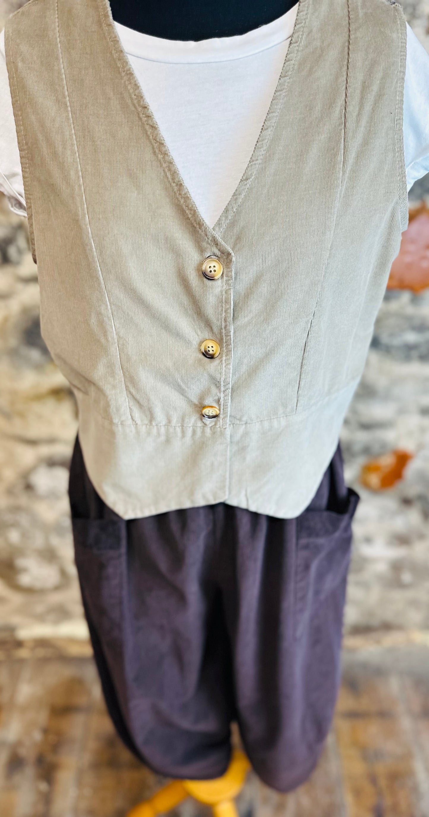 “Farrah” stone pin corduroy waist coat