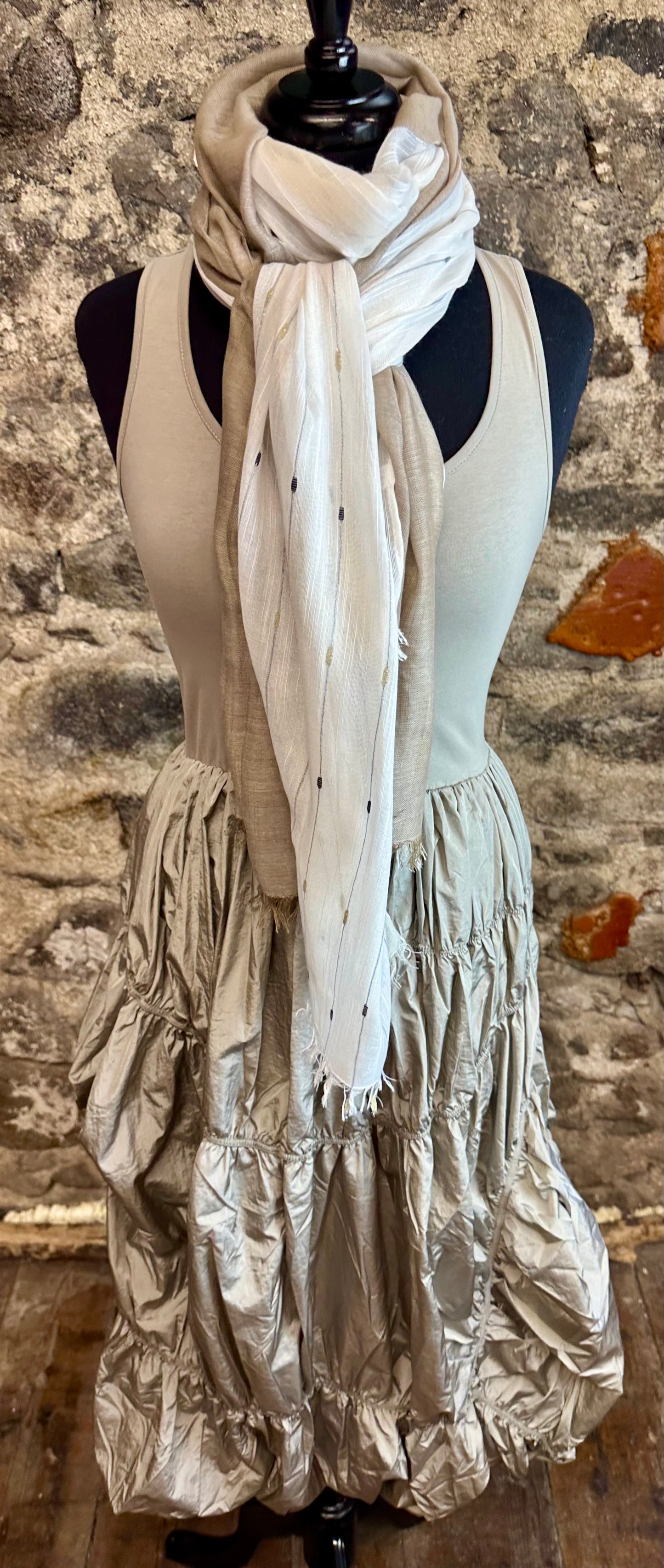 “Raina  “ mocha rushed Italian mixed fabric tank top dress