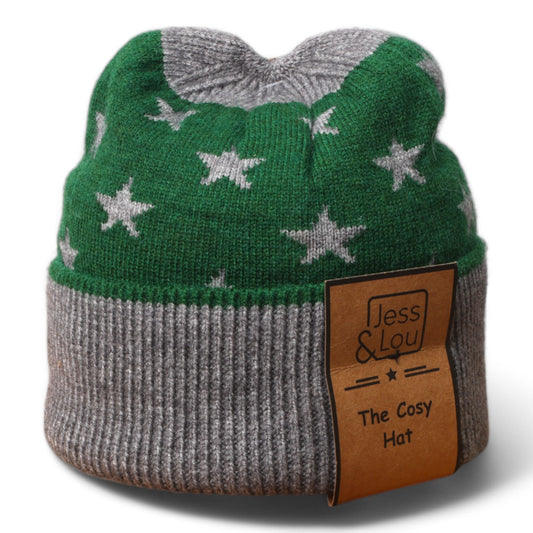 “Forest green and grey “ cosey unisex beanie