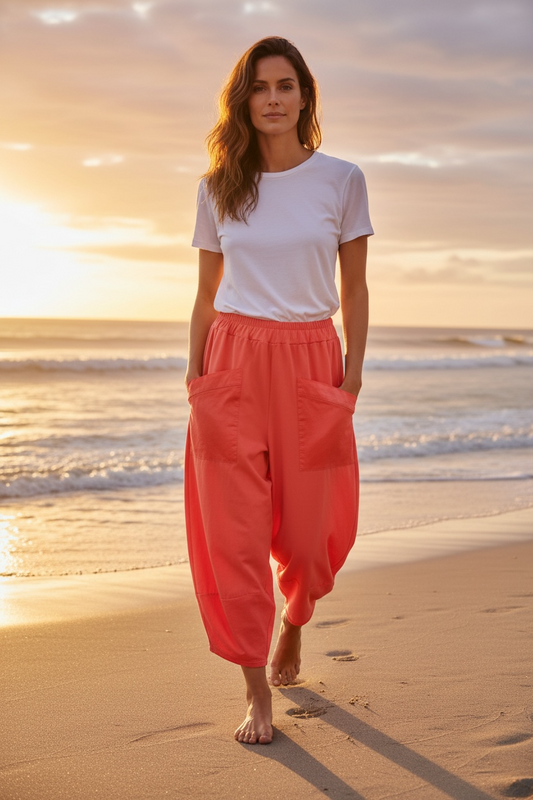 “Chrissie “ coral Italian cotton and jersey cocoon pants