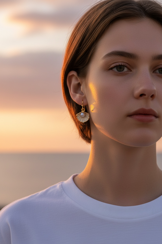 The Camino shell gold costume drop earrings