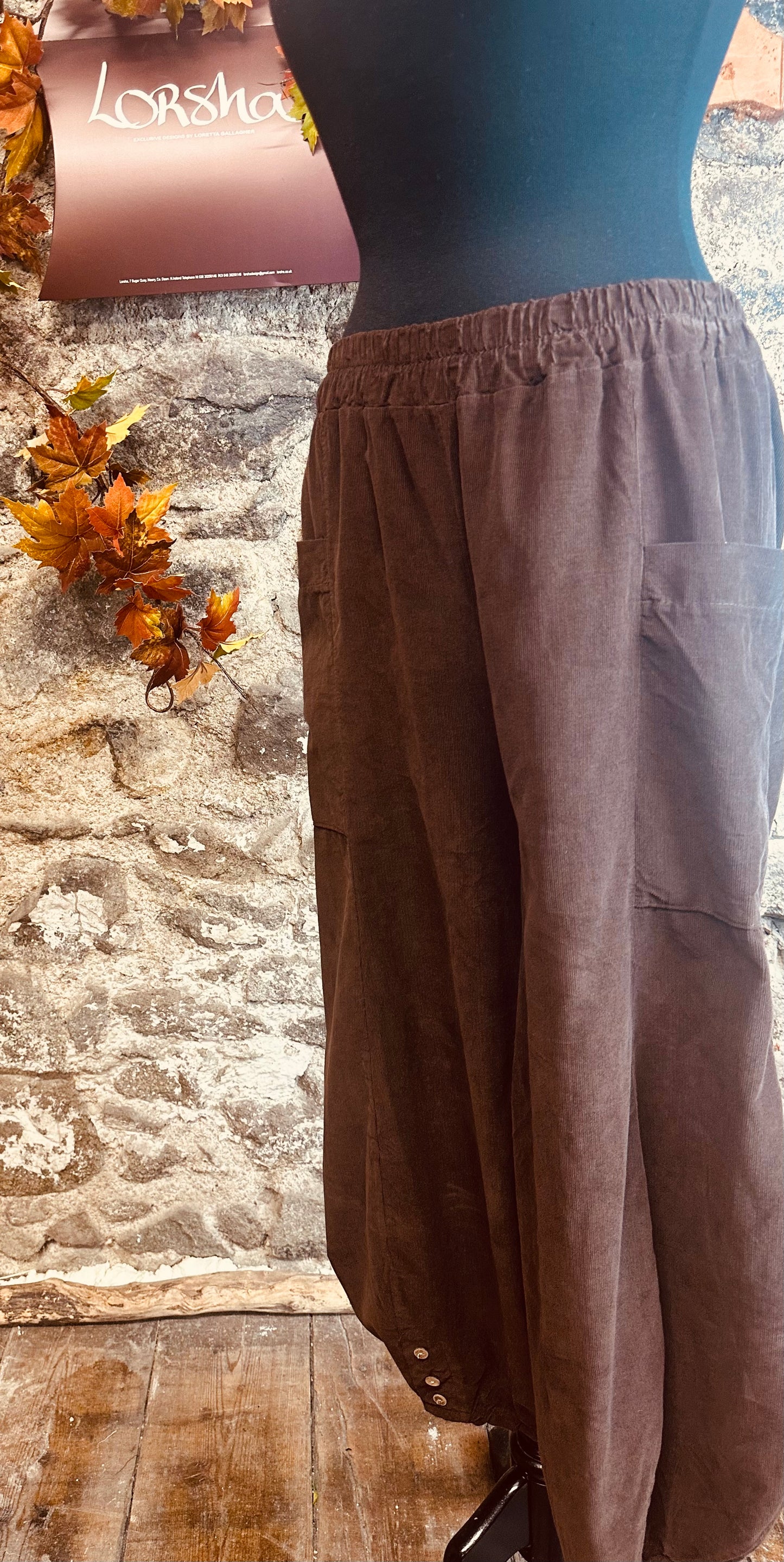 “Tania “ chocolate brown Italian pin cord bloussin trouser