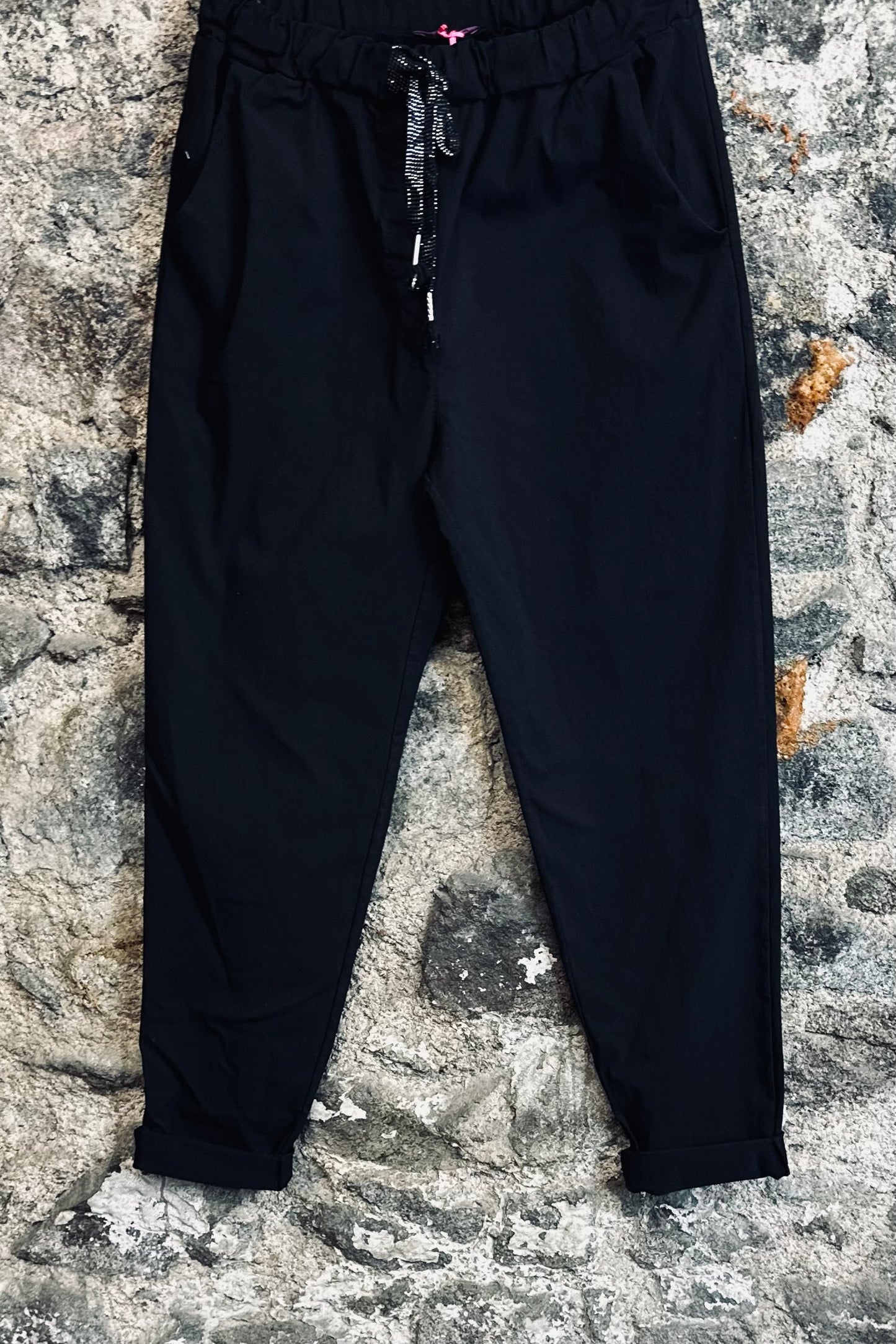 “Rachel “ black Italian magic stretch cigarette leg turn up trouser