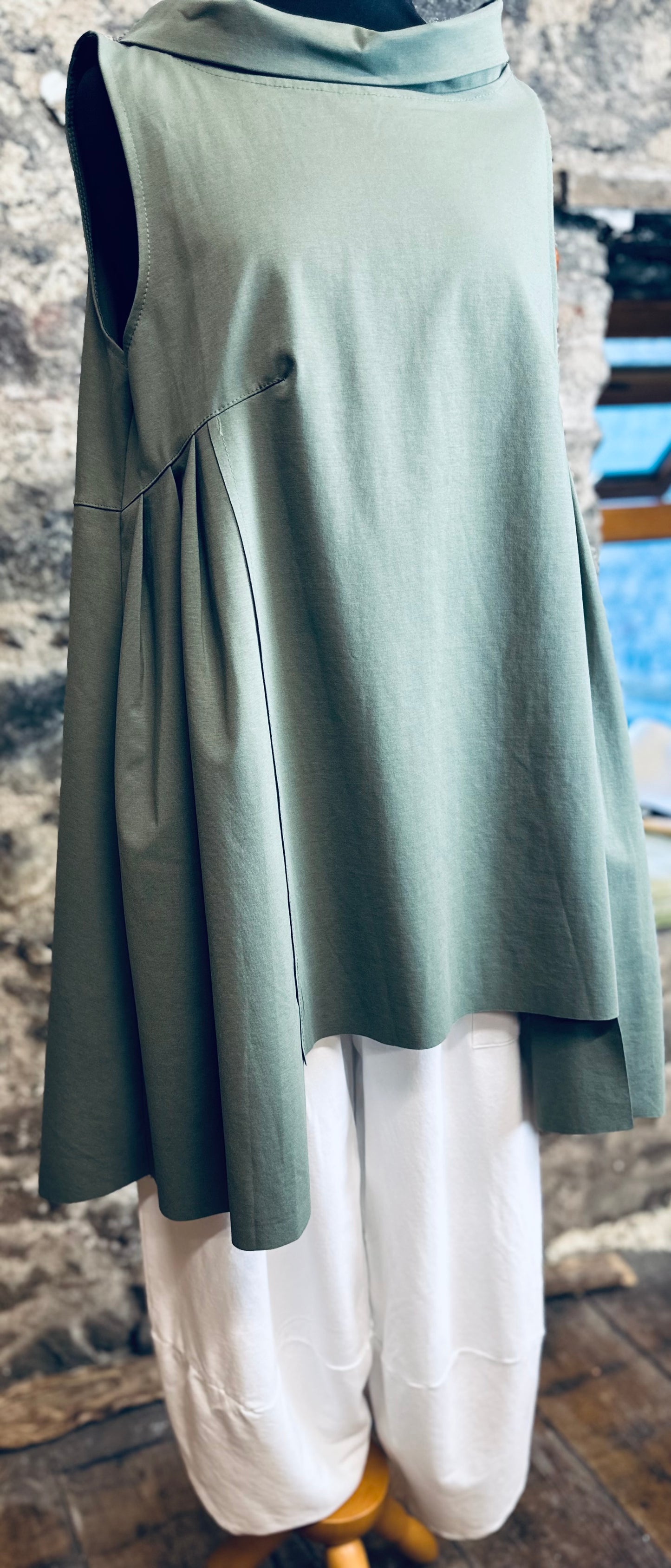 “Farrah” Italian sage green hi lo tunic