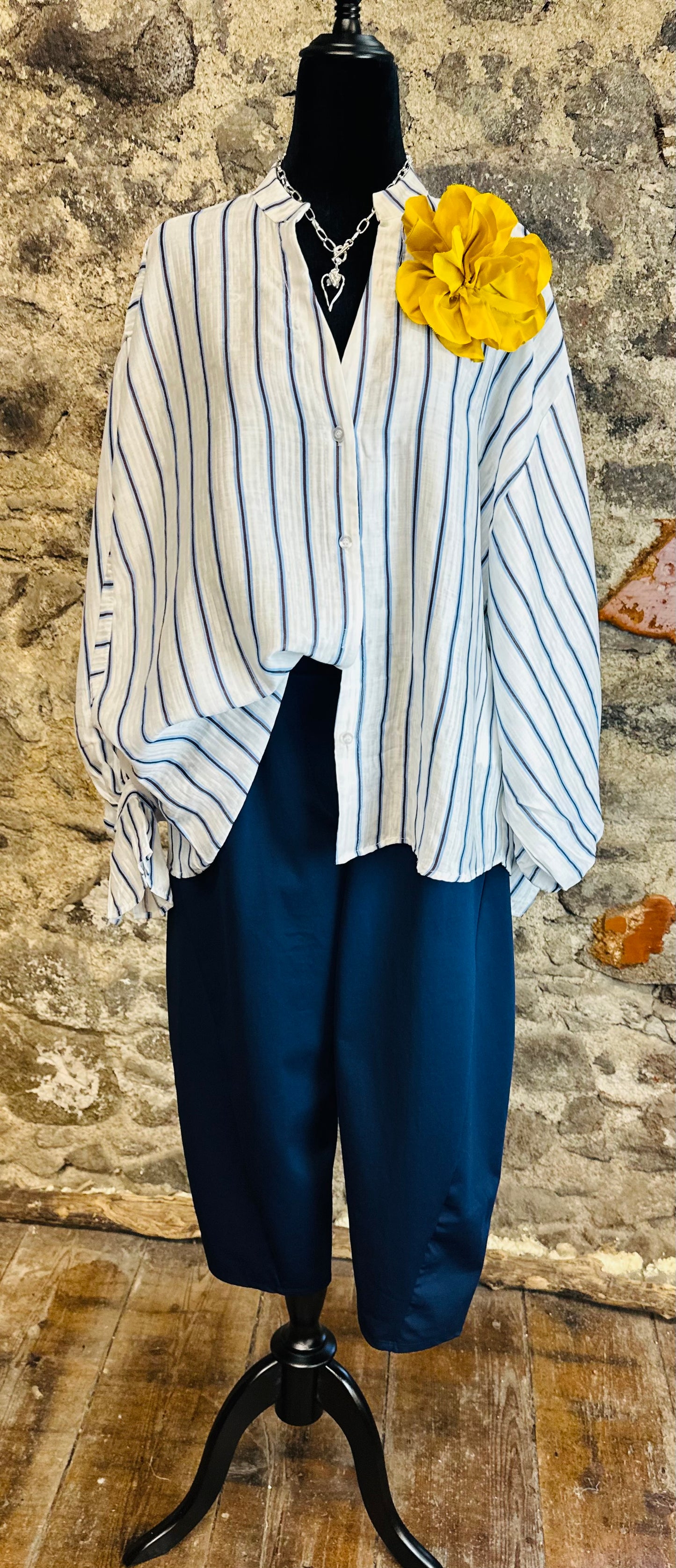 “Brontë “ pinstripe renaissance blousson statement Italian blouse