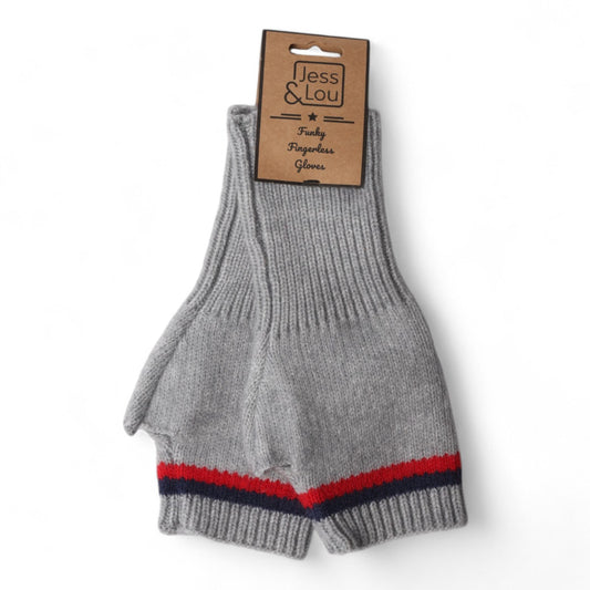 For him ! Marl grey stripe fingerless warmers