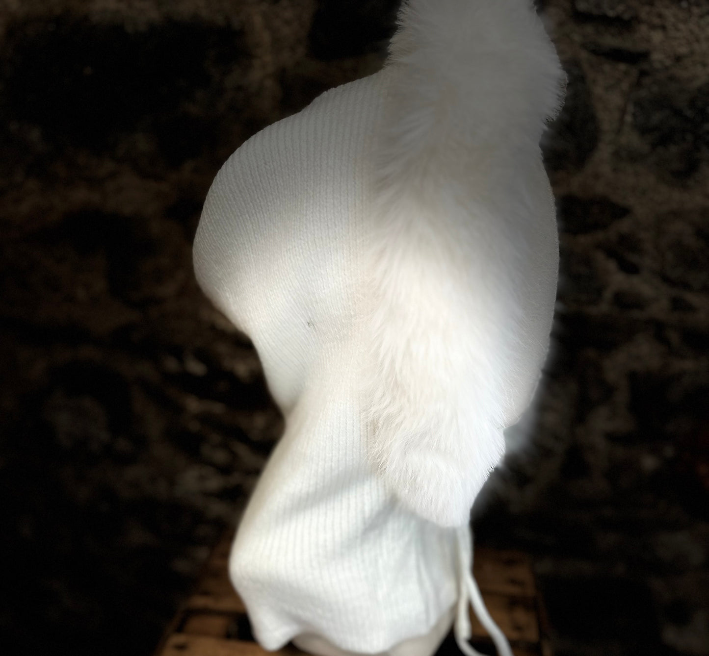 “Claudia “ winter white vegan fur knit hood snood