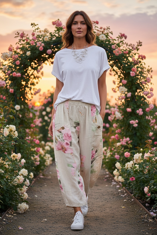 “Karina  “ floral linen Italian stone cullottes