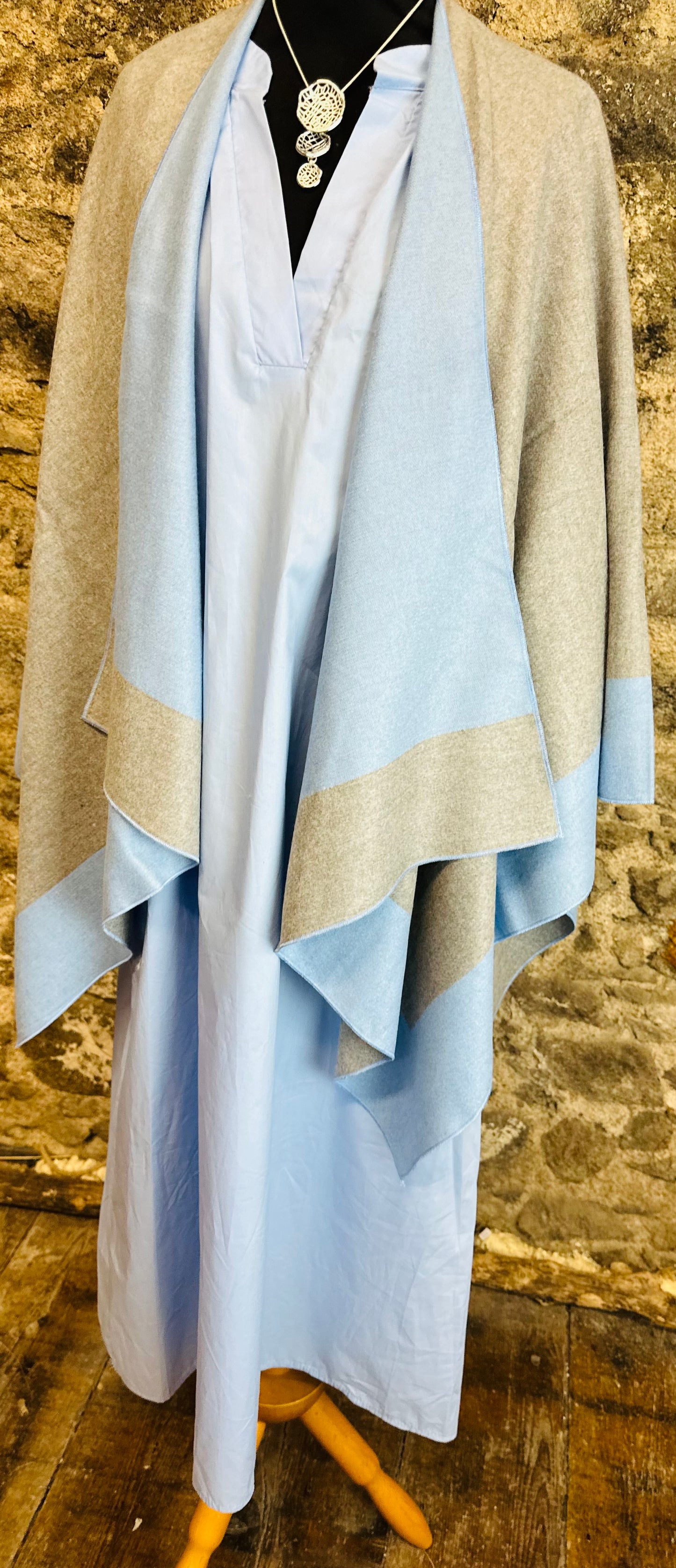 “Roberta “ powder blue and dove grey reversible wrap