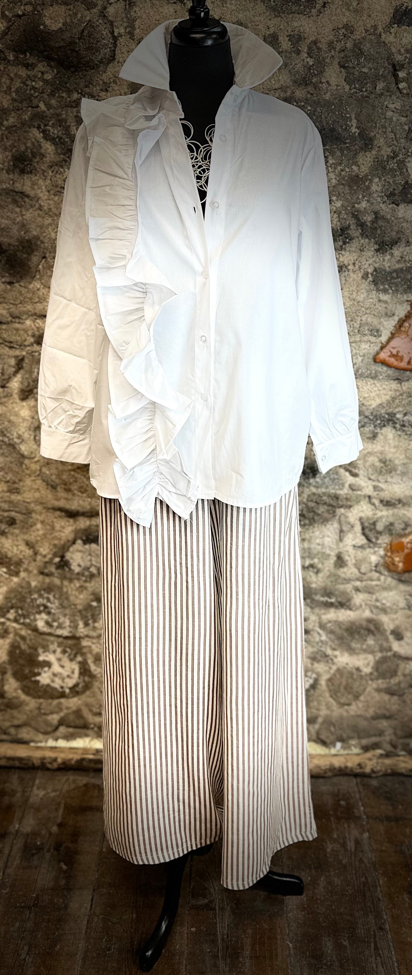 “Helena “ white Italian front ruffle shirt