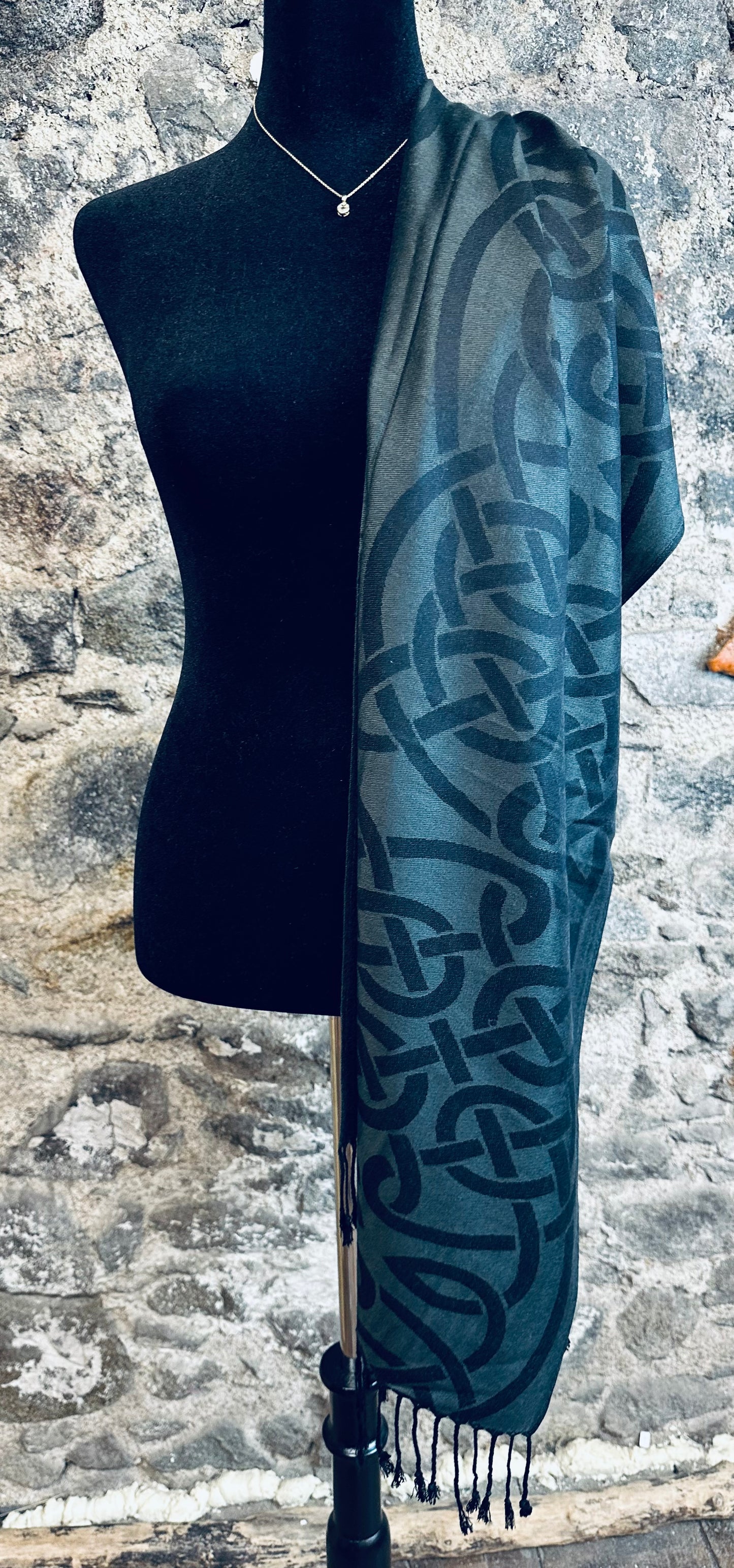 Ebony black heritage Irish designed knotwork pashmina