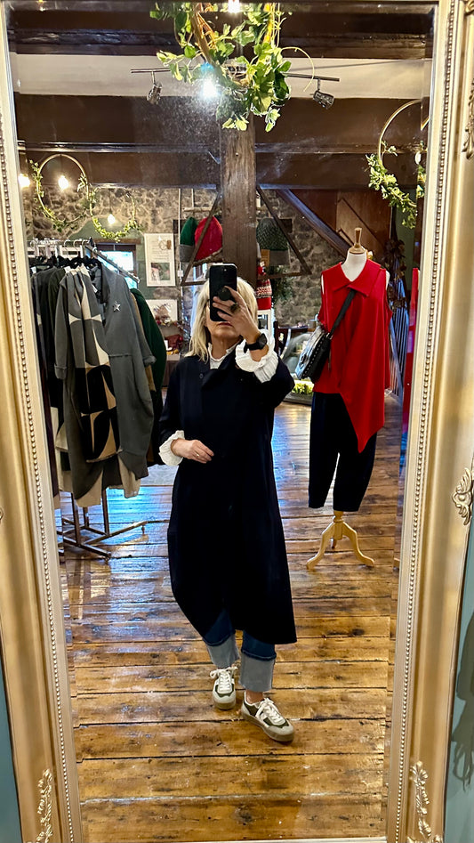 “Marianna“ indigo navy Italian cocoon dress coat